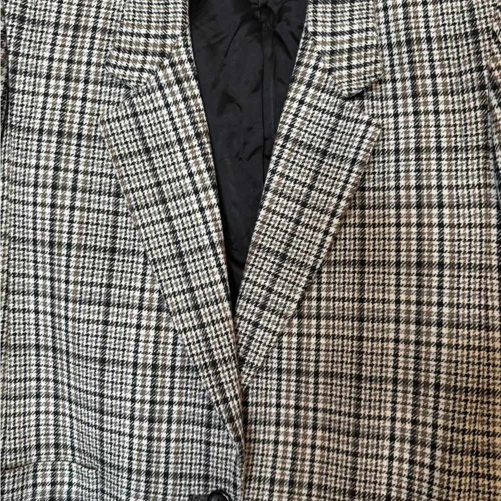 Vintage Peabody House Houndstooth Wool Blend Blazer Jacket Brown Beige Size 14 - Picture 7 of 14